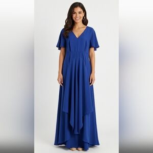 Adelyn Rae maxi dress Cap Sleeve & Flowy Trim blue Medium T9